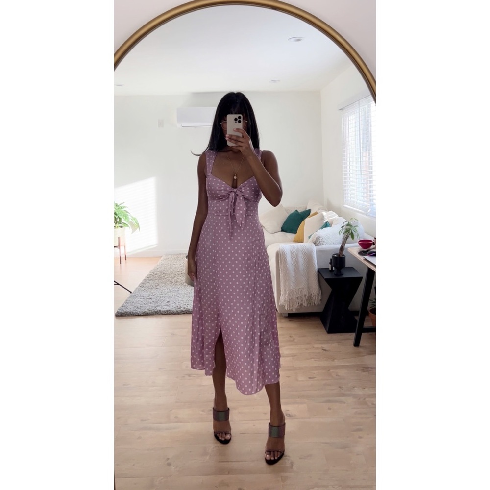 Zara Purple Polka Dot Bow Midi Slit Dress NWT